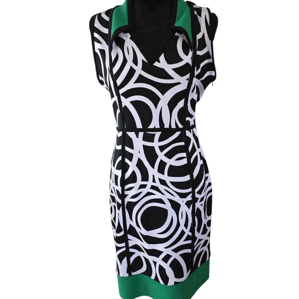 Joseph Ribkoff Black and White Dress with Green Trim
